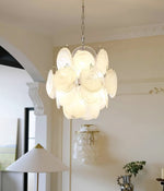 Aqua White Glass Disc Chandelier for Dining Room and Living Room