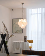 Aqua White Glass Disc Chandelier for Dining Room and Living Room