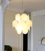 Aqua White Glass Disc Chandelier for Dining Room and Living Room