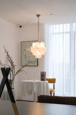 Aqua White Glass Disc Chandelier for Dining Room and Living Room
