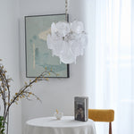 Aqua White Glass Disc Chandelier for Dining Room and Living Room