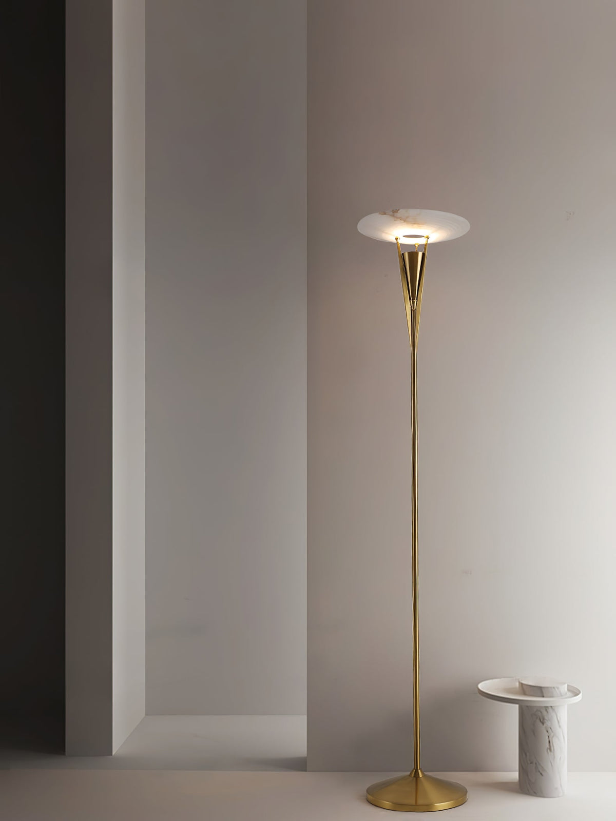 Aragon Alabaster Floor Lamp – Modern Sculptural Torchiere for Living Spaces
