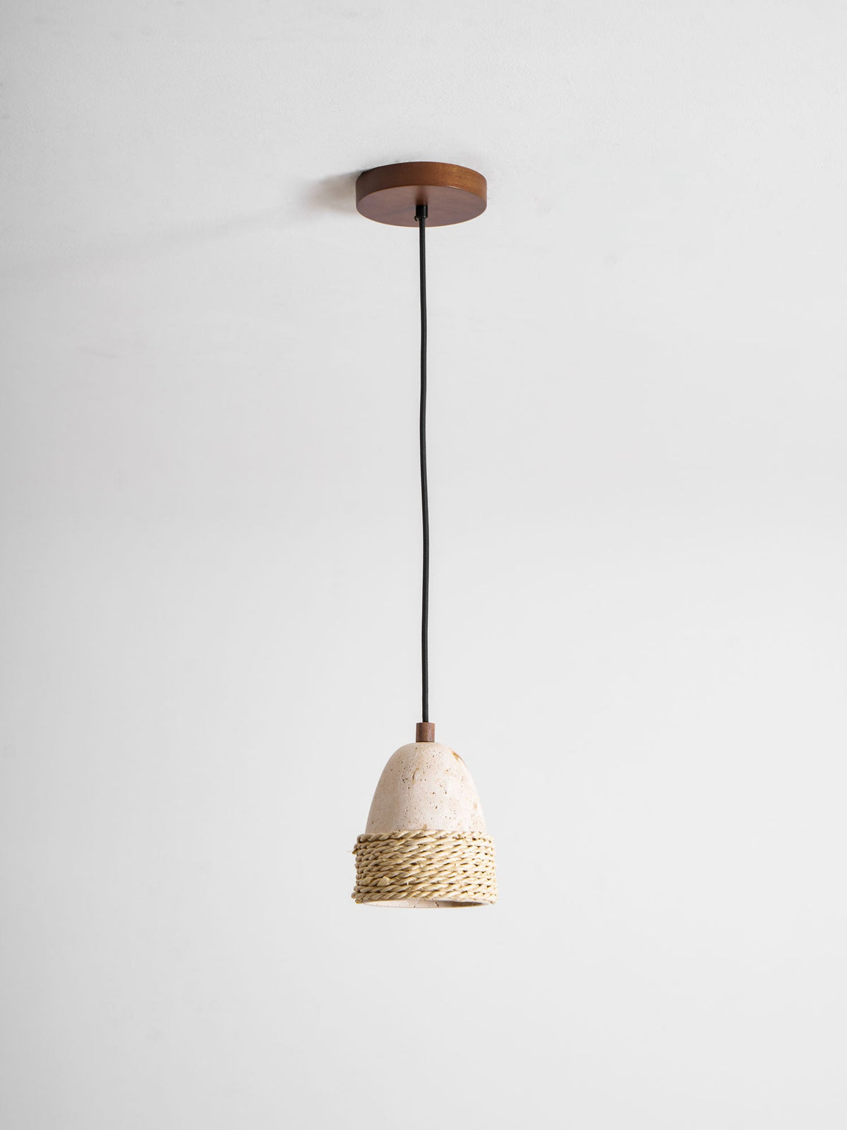 Arbor Nest Travertine Pendant Light with Rattan Accent