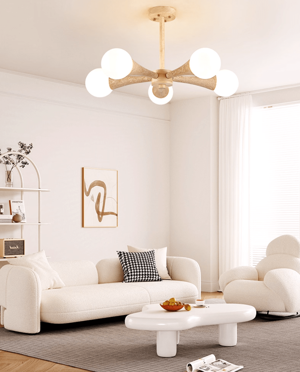 Arbor Travertine Chandelier | Natural Stone & Wood Pendant Light for Dining Room