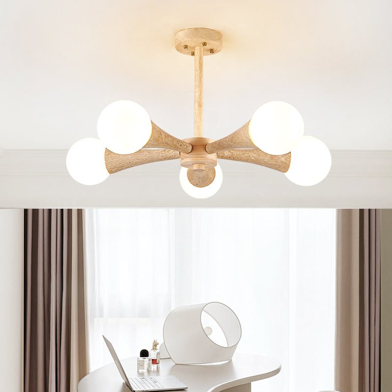 Arbor Travertine Chandelier | Natural Stone & Wood Pendant Light for Dining Room