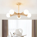 Arbor Travertine Chandelier | Natural Stone & Wood Pendant Light for Dining Room