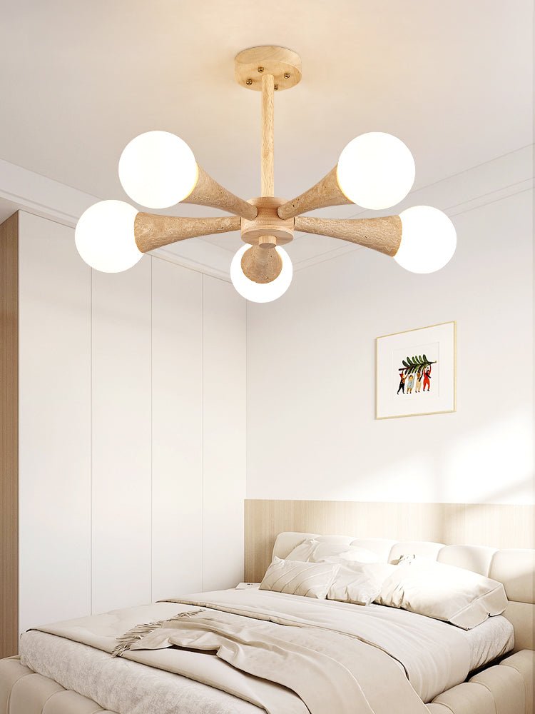 Arbor Travertine Chandelier | Natural Stone & Wood Pendant Light for Dining Room