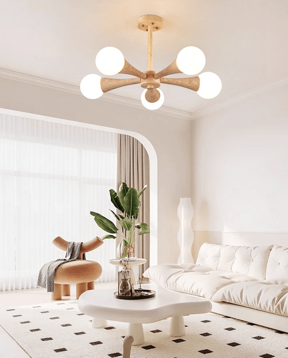 Arbor Travertine Chandelier | Natural Stone & Wood Pendant Light for Dining Room