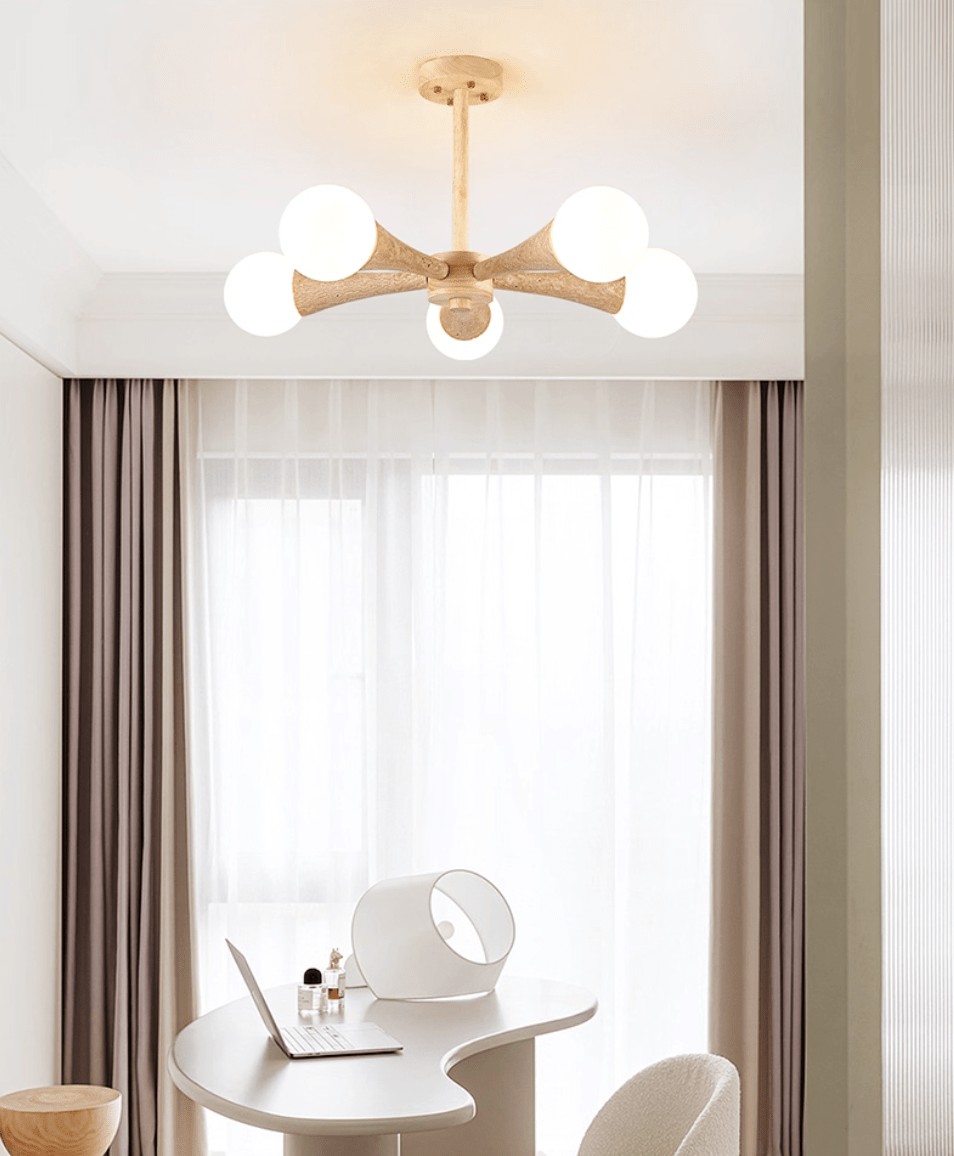 Arbor Travertine Chandelier | Natural Stone & Wood Pendant Light for Dining Room