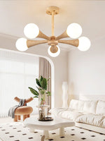 Arbor Travertine Chandelier | Natural Stone & Wood Pendant Light for Dining Room