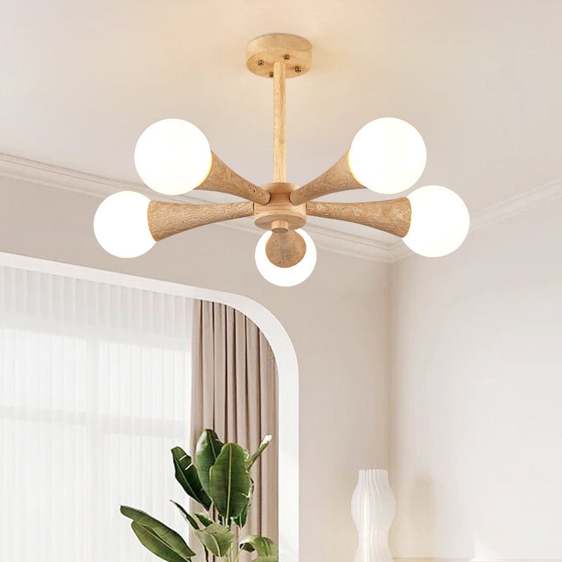 Arbor Travertine Chandelier | Natural Stone & Wood Pendant Light for Dining Room