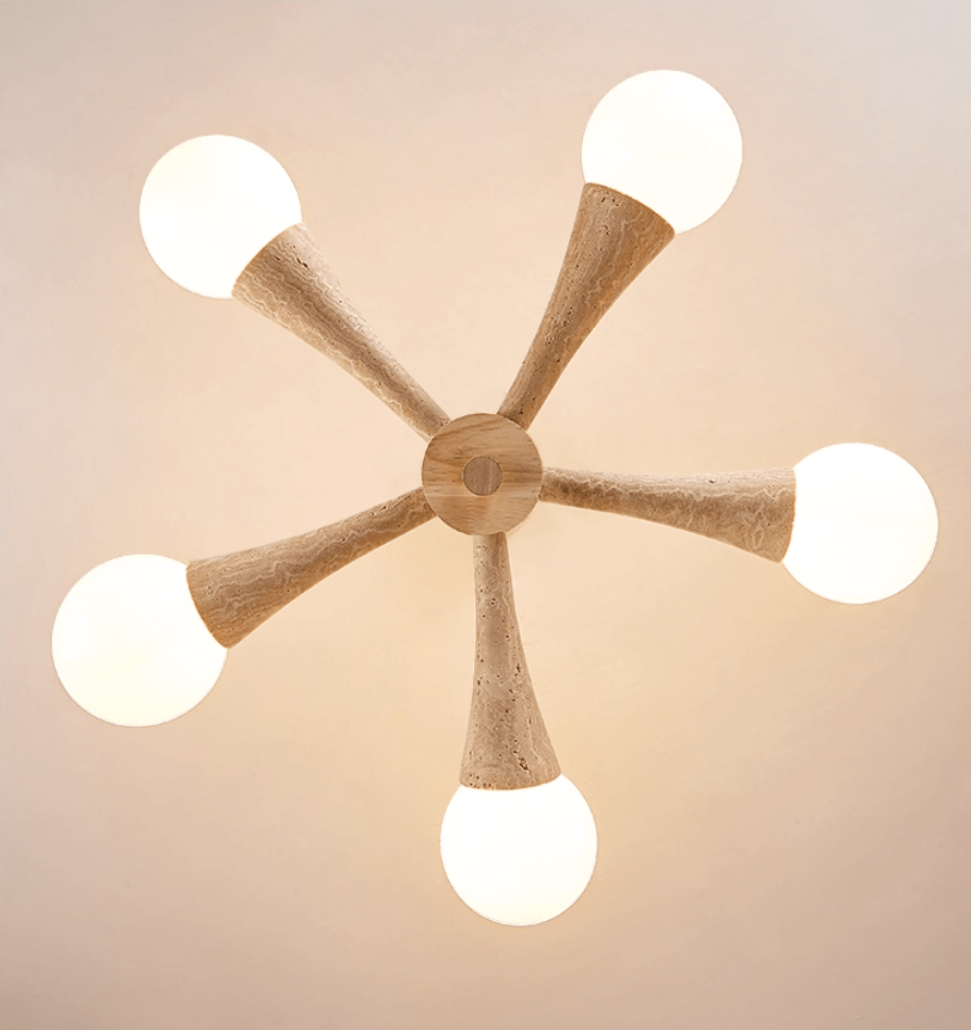 Arbor Travertine Chandelier | Natural Stone & Wood Pendant Light for Dining Room