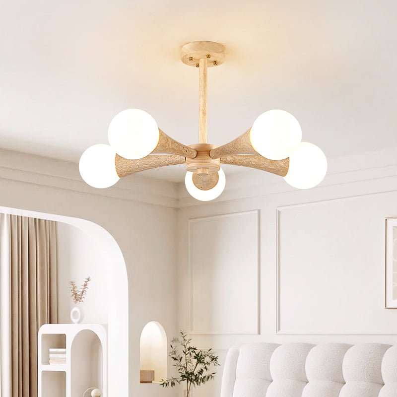 Arbor Travertine Chandelier | Natural Stone & Wood Pendant Light for Dining Room