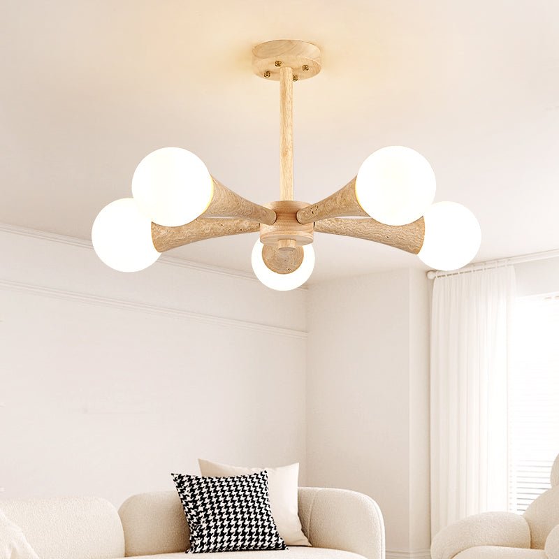 Arbor Travertine Chandelier | Natural Stone & Wood Pendant Light for Dining Room