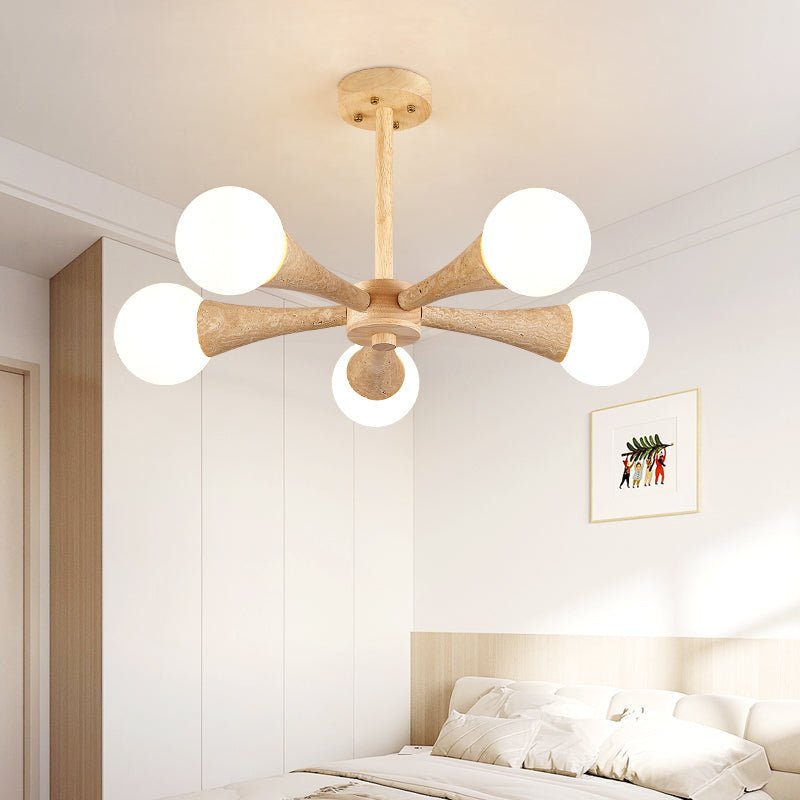 Arbor Travertine Chandelier | Natural Stone & Wood Pendant Light for Dining Room