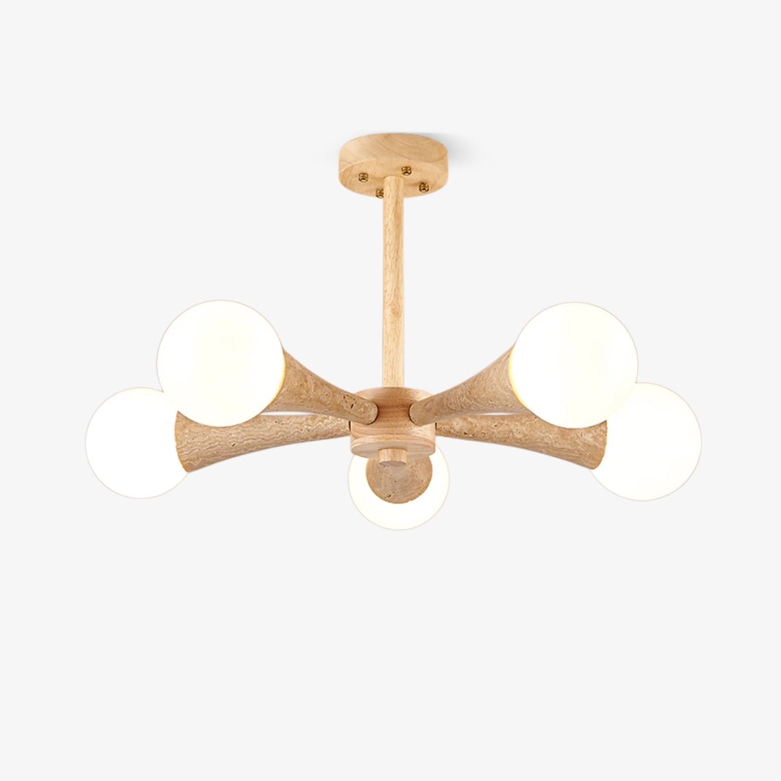 Arbor Travertine Chandelier | Natural Stone & Wood Pendant Light for Dining Room