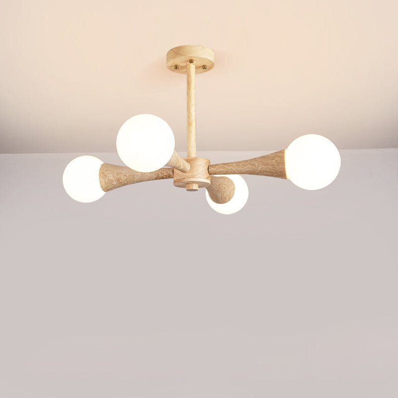Arbor Travertine Chandelier | Natural Stone & Wood Pendant Light for Dining Room