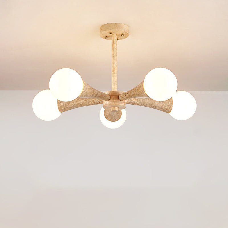 Arbor Travertine Chandelier | Natural Stone & Wood Pendant Light for Dining Room