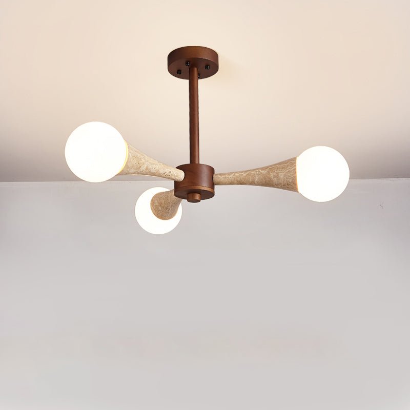 Arbor Travertine Chandelier | Natural Stone & Wood Pendant Light for Dining Room