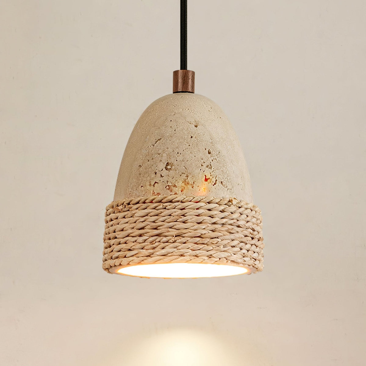 Arbor Nest Travertine Pendant Light with Rattan Accent