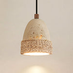 Arbor Nest Travertine Pendant Light with Rattan Accent