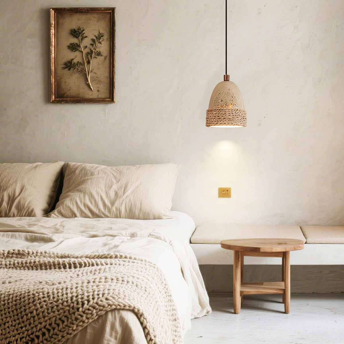 Arbor Nest Travertine Pendant Light with Rattan Accent