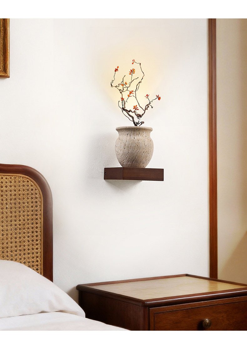 Arbor Sculptural Wall Sconce in Yellow Travertine and Wood