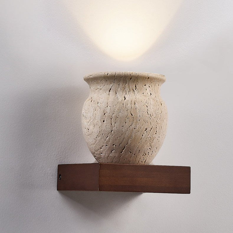 Arbor Sculptural Wall Sconce in Yellow Travertine and Wood