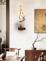 Arbor Sculptural Wall Sconce in Yellow Travertine and Wood