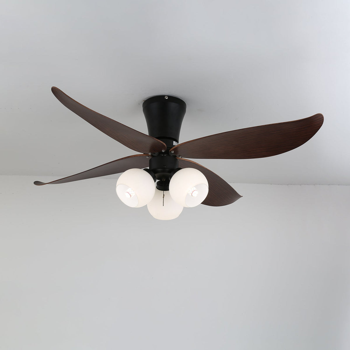Arbora Bloom Ceiling Fan Light with Walnut Blades and Glass Globes