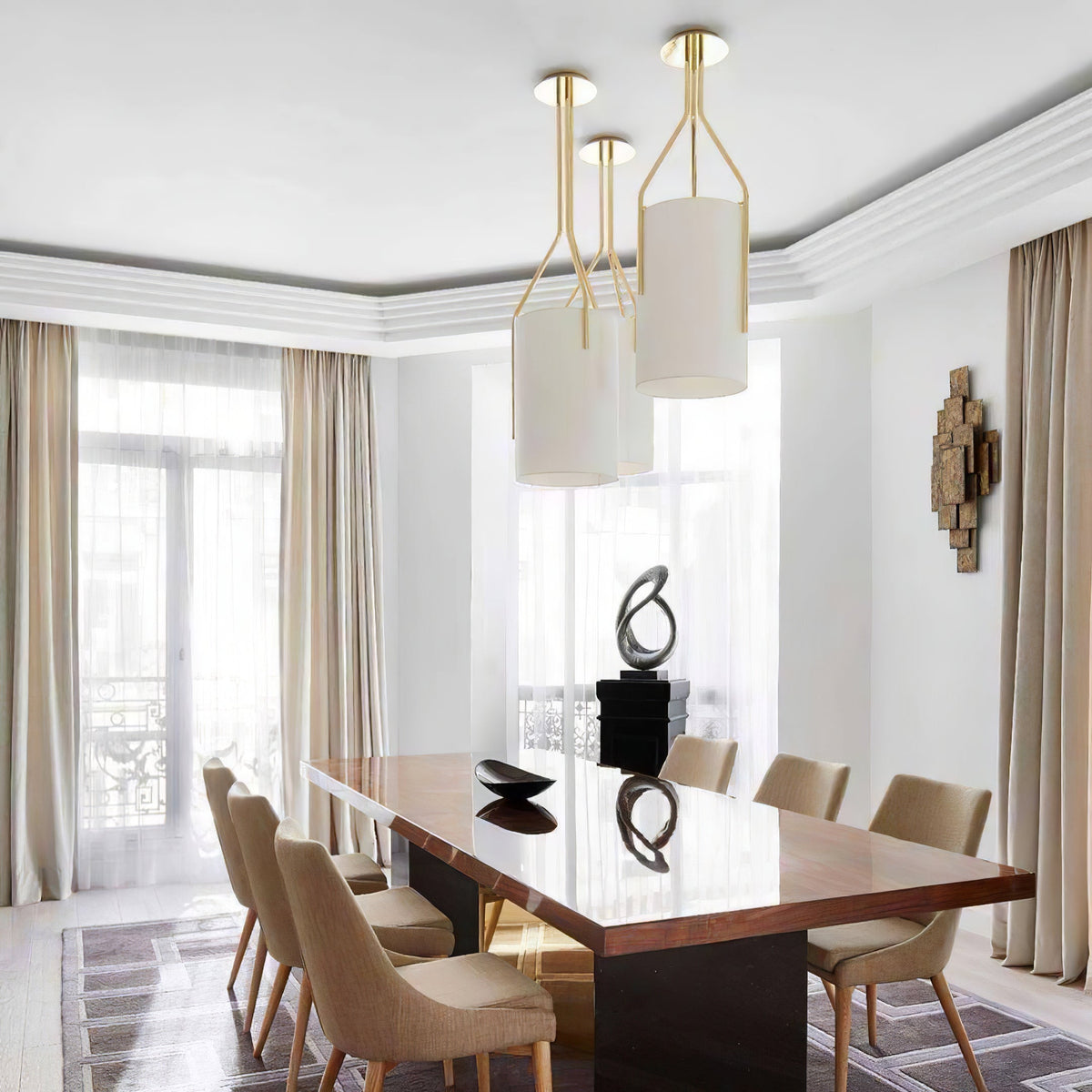 Arborescence Brass Linen Chandelier – Modern Minimalist Pendant for Dining and Foyer