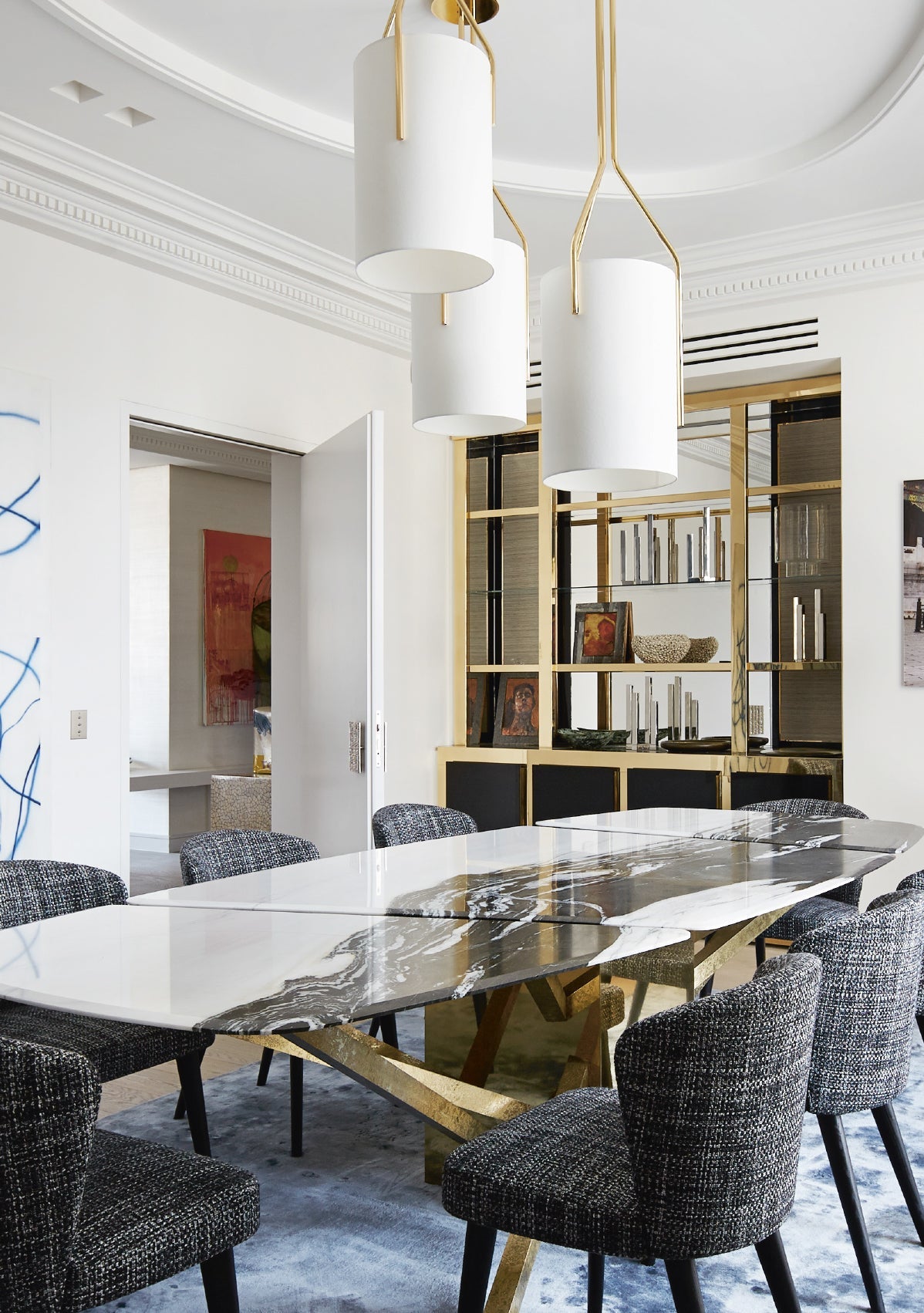 Arborescence Brass Linen Chandelier – Modern Minimalist Pendant for Dining and Foyer