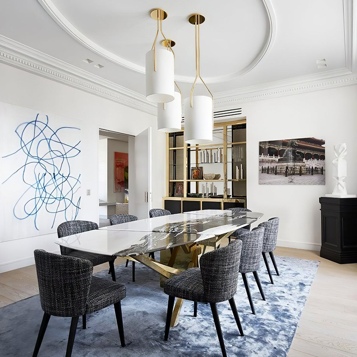 Arborescence Brass Linen Chandelier – Modern Minimalist Pendant for Dining and Foyer