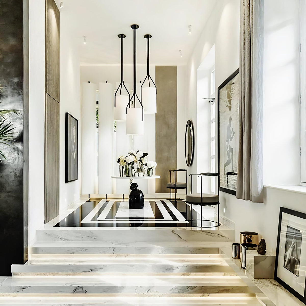 Arborescence Brass Linen Chandelier – Modern Minimalist Pendant for Dining and Foyer