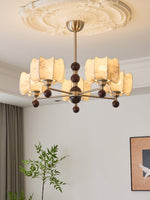 Arboris Floral Chandelier – Designer Fabric Pendant Light with Wood Accents