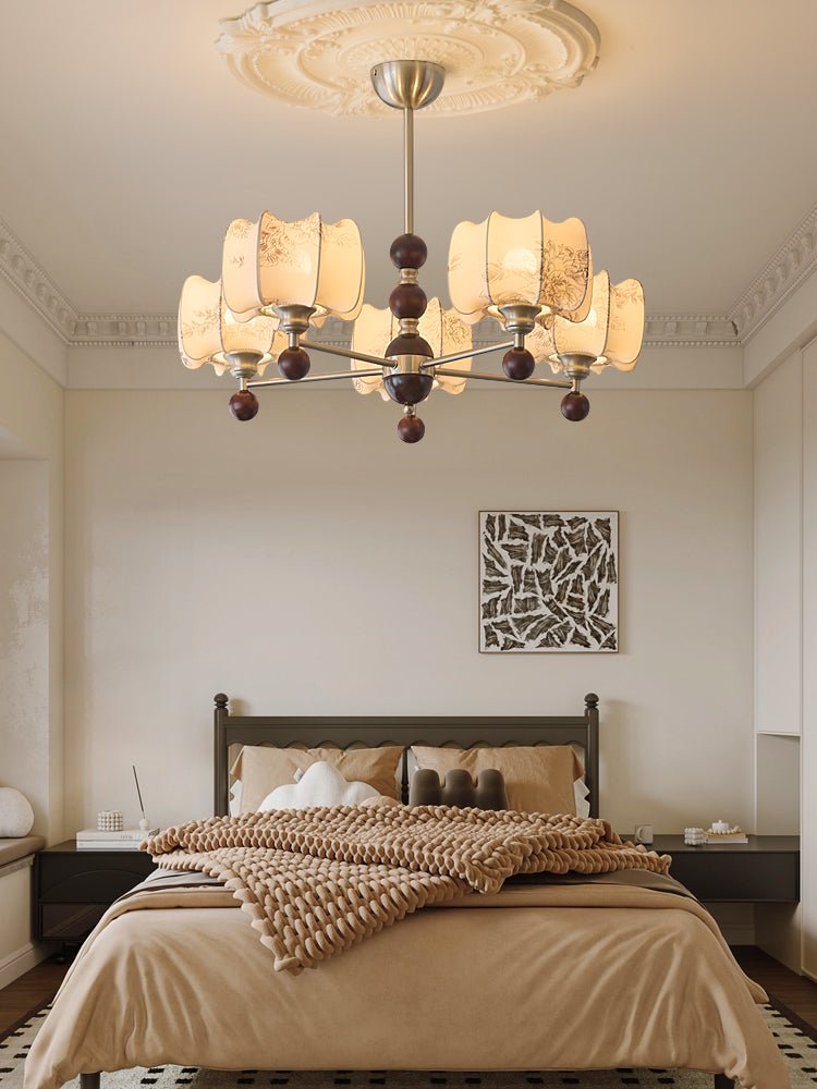 Arboris Floral Chandelier – Designer Fabric Pendant Light with Wood Accents