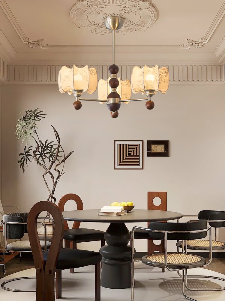 Arboris Floral Chandelier – Designer Fabric Pendant Light with Wood Accents