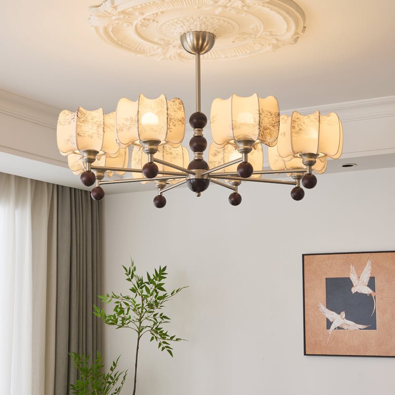 Arboris Floral Chandelier – Designer Fabric Pendant Light with Wood Accents