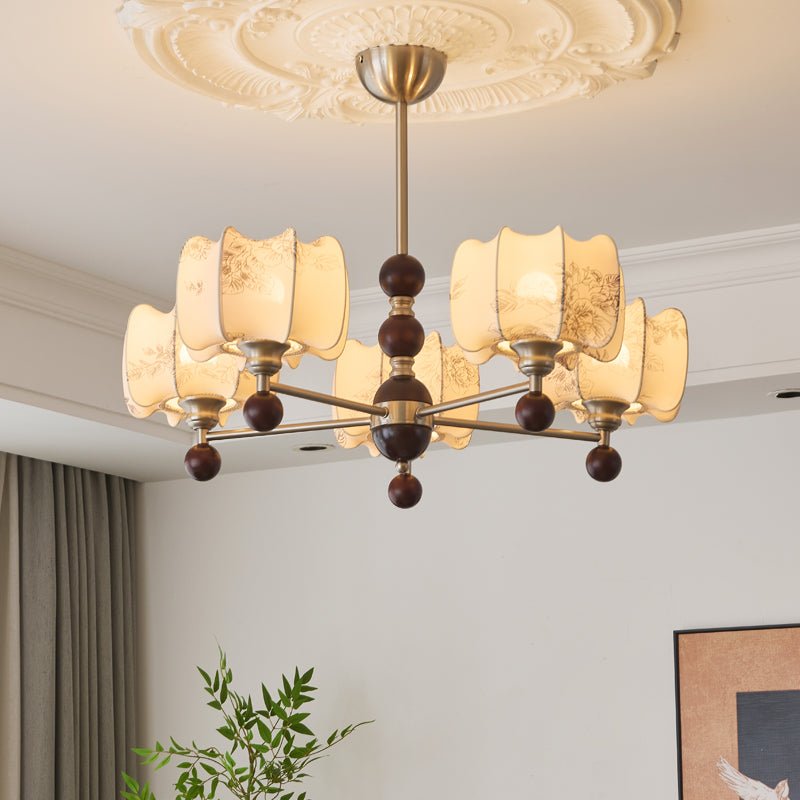 Arboris Floral Chandelier – Designer Fabric Pendant Light with Wood Accents