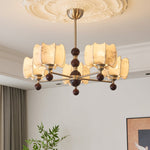 Arboris Floral Chandelier – Designer Fabric Pendant Light with Wood Accents