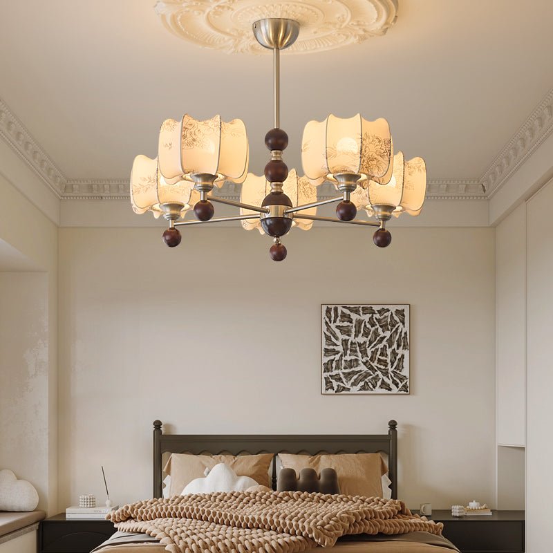 Arboris Floral Chandelier – Designer Fabric Pendant Light with Wood Accents