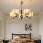 Arboris Floral Chandelier – Designer Fabric Pendant Light with Wood Accents