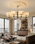 Arboris Floral Chandelier – Designer Fabric Pendant Light with Wood Accents