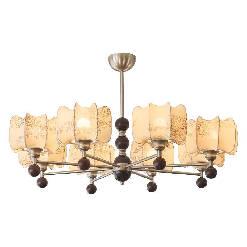 Arboris Floral Chandelier – Designer Fabric Pendant Light with Wood Accents