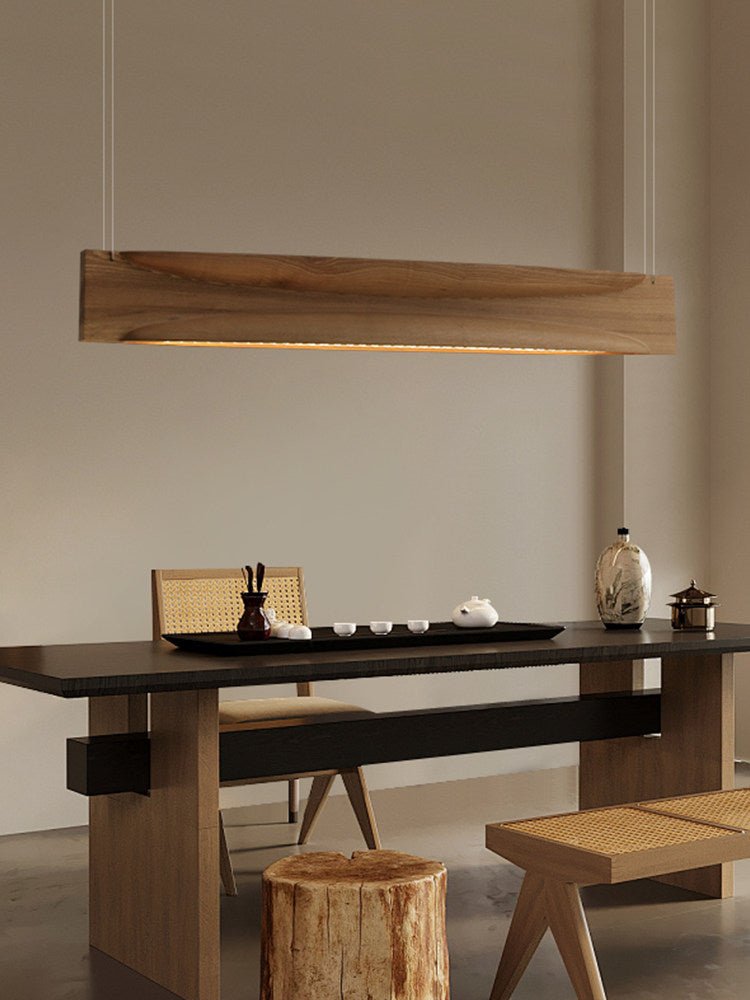 Arcadia Wave Linear Wood LED Pendant Light for Dining Room and Kitchen Island