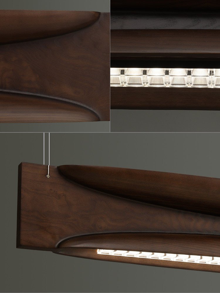 Arcadia Wave Linear Wood LED Pendant Light for Dining Room and Kitchen Island