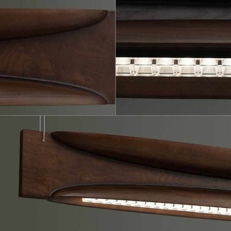 Arcadia Wave Linear Wood LED Pendant Light for Dining Room and Kitchen Island