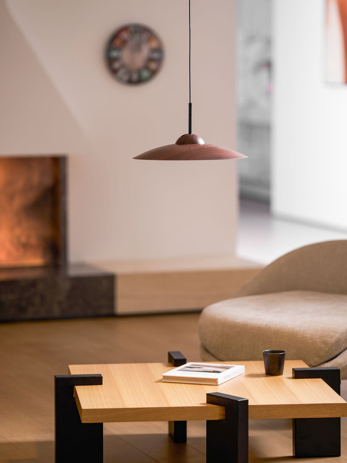 Arcadian Wood Grain Dome Pendant Light with Integrated LED