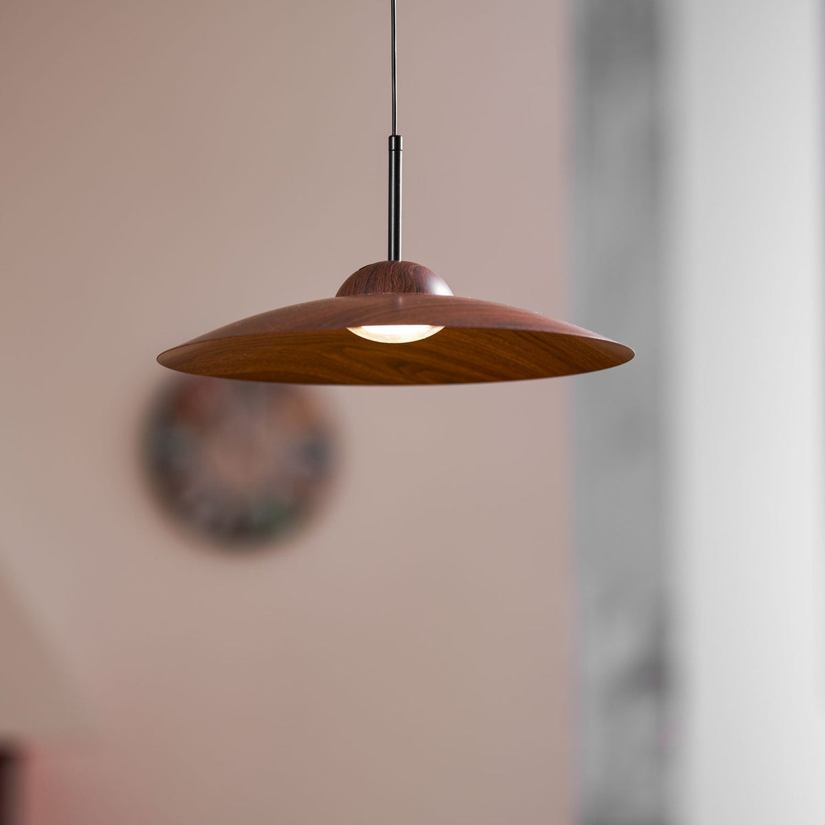Arcadian Wood Grain Dome Pendant Light with Integrated LED