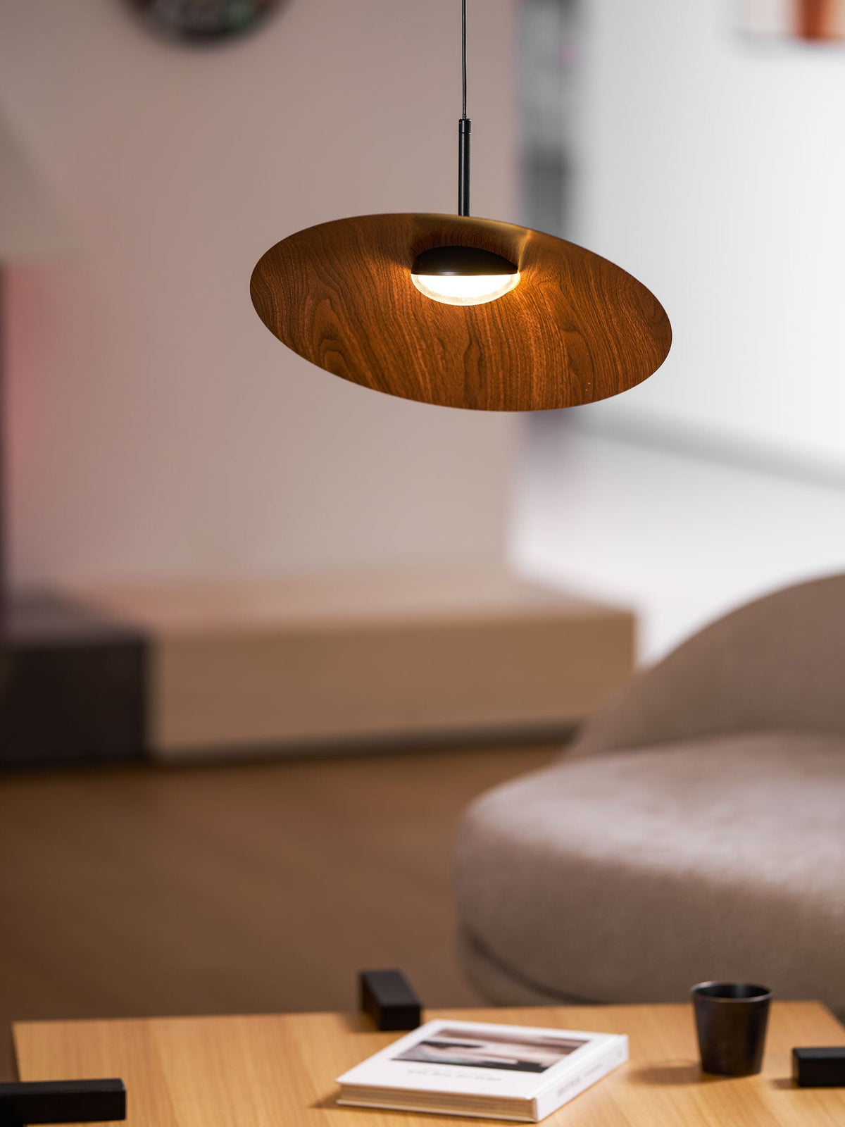 Arcadian Wood Grain Dome Pendant Light with Integrated LED